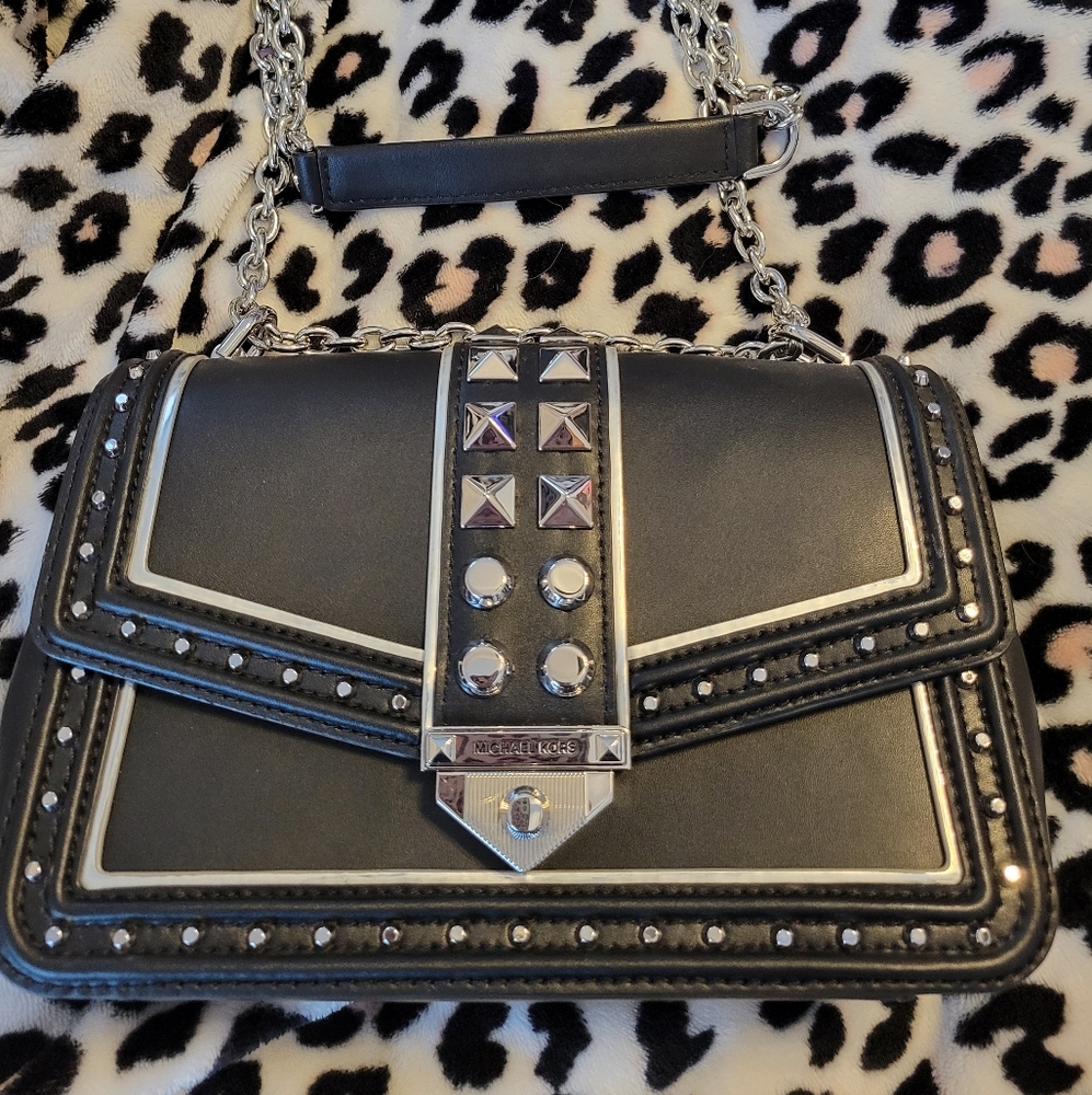 Michael Kors Black and Silver Studded Shoulder Bag